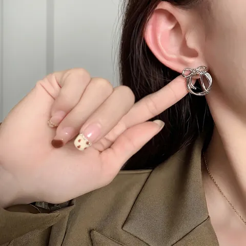 Boucles D'oreilles Puces Noeud Cercle Avec Tige En Argent Sterling 925 Cuivre Bijoux Élégants Femmes