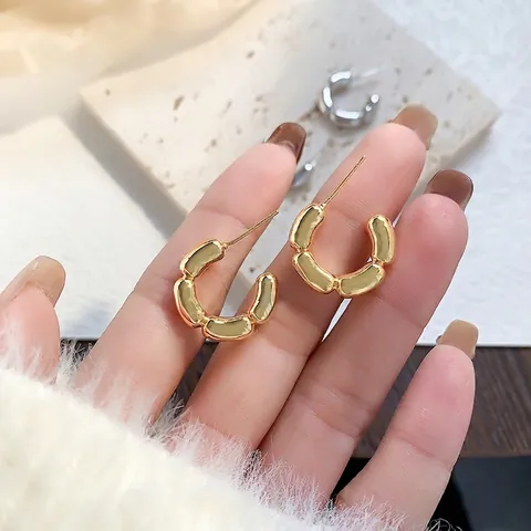 Geometrische Creolen Kupfer 18K Vergoldet C-Förmig Gliedminimalistisch Für Damen Mit 925 Sterling Silber Ohrstecker