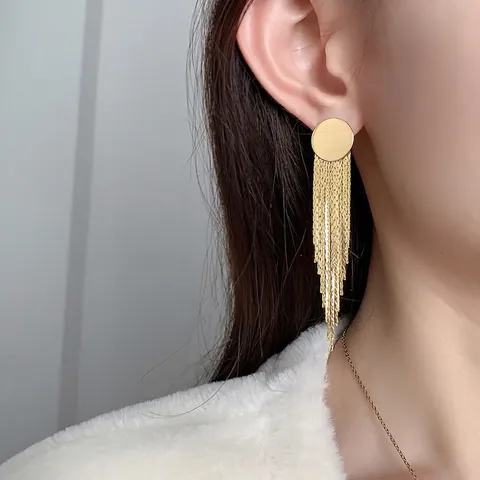 Vintage Geometrische Runde Scheibe Quaste Kette Ohrhänger Mit 925 Sterling Silber Ohrstecker Für Damen Eleganter Schmuck