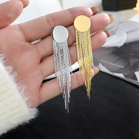 Vintage Geometrische Runde Scheibe Quaste Kette Ohrhänger Mit 925 Sterling Silber Ohrstecker Für Damen Eleganter Schmuck