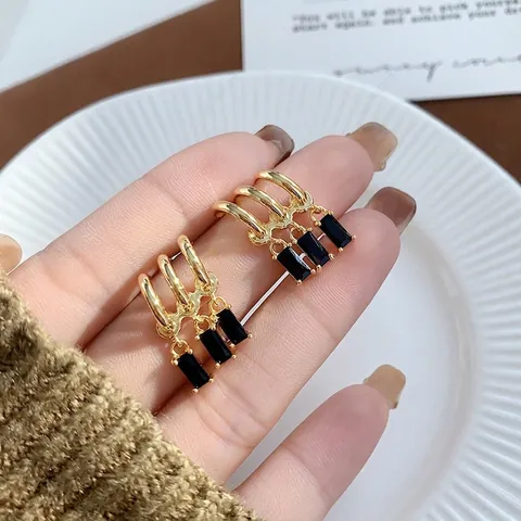 C-Shaped Tassel Stud Earrings Geometric Copper Zircon With 925 Sterling Silver Earring Post 18K Gold Plated For Women