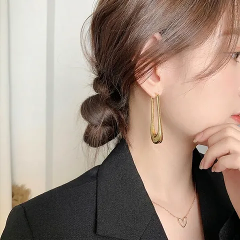 Orecchini A Cerchio Minimalisti A Forma Di U Per Donna In Rame Ottone Placcato Oro Argento Gioielli Retro Francesi