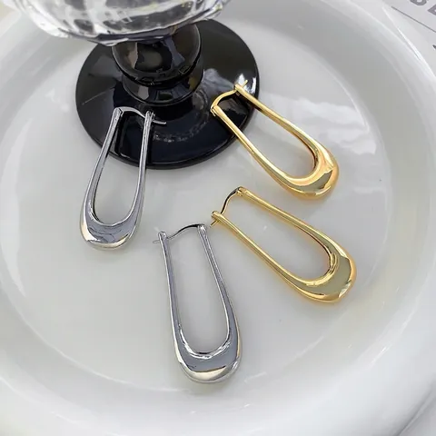 Orecchini A Cerchio Minimalisti A Forma Di U Per Donna In Rame Ottone Placcato Oro Argento Gioielli Retro Francesi