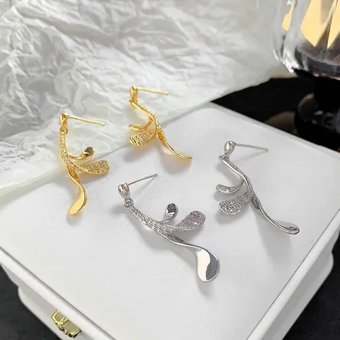 Boucles D Oreilles Pendantes En Forme De Feuille En Cuivre Avec Zircon Et Tige En Argent Sterling 925 Style Français