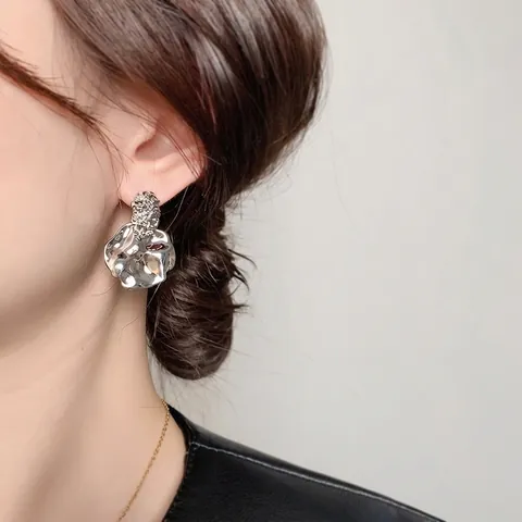 Unregelmäßige Geometrische Gehammerte Tropfenohrringe Mit 925 Sterling Silber Ohrstecker Für Frauen Kupfer Vergoldet