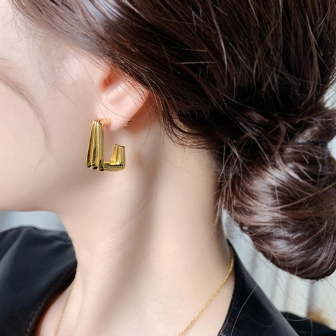 Orecchini Geometrici Rettangolari Multi Strato Con Perno In Argento Sterling 925 Gioielli In Rame Minimalisti Donna