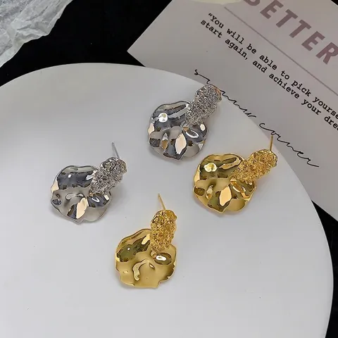 Unregelmäßige Geometrische Gehammerte Tropfenohrringe Mit 925 Sterling Silber Ohrstecker Für Frauen Kupfer Vergoldet