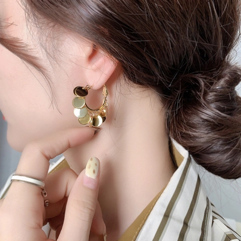 Pailletten Hängeohrringe Kupfer Mit 925 Sterling Silber Ohrstecker Polierte Runde Scheibe Boho Schmuck Für Damen