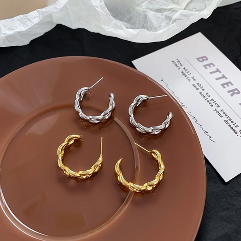 Pendientes De Aro En Forma De C Con Cadena Retorcida Y Poste De Plata De Ley 925 Joyas De Cobre Para Mujeres