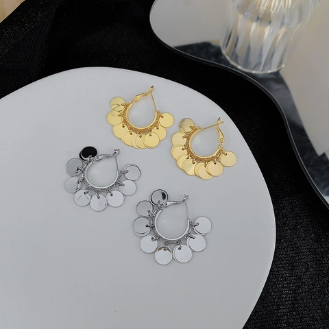 Pailletten Hängeohrringe Kupfer Mit 925 Sterling Silber Ohrstecker Polierte Runde Scheibe Boho Schmuck Für Damen