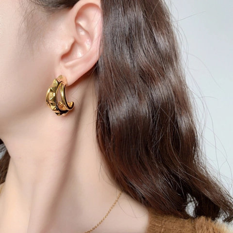 Pendientes De Aro De Cobre En Forma De C Con Poste De Plata De Ley 925 Tachuelas Piramidales Estilo Punk Para Mujer
