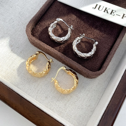 Creolen Mit Gestepptem Muster Kupfer Vergoldet Versilbert Vintage Geometrische Elegante Accessoires Für Frauen