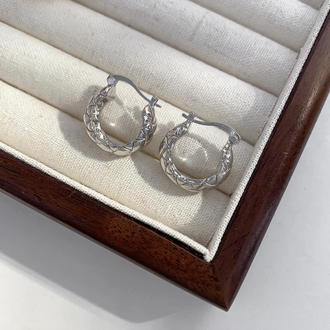 Creolen Mit Gestepptem Muster Kupfer Vergoldet Versilbert Vintage Geometrische Elegante Accessoires Für Frauen