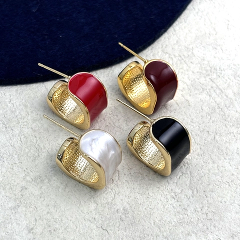 Geometrische C-Vorm Hoop Oorbellen Messing 18K Verguld Met 925 Sterling Zilveren Oorsteker Emaille Vintage Stijl Voor Dames