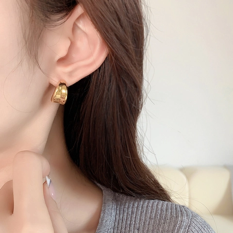 Klobige C-Förmige Creolen Für Damen Minimalistischer Polierter Messingschmuck Mit 925er Sterlingsilber-Ohrstecker