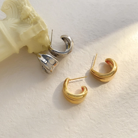 Klobige C-Förmige Creolen Für Damen Minimalistischer Polierter Messingschmuck Mit 925er Sterlingsilber-Ohrstecker
