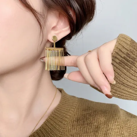 Orecchini A Bottone Con Nappine Geometriche In Rame Con Perno In Argento Sterling 925 Minimalisti Alla Moda Da Donna
