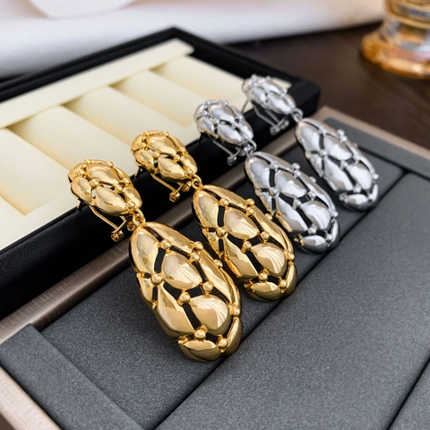 Orecchini Pendenti Geometrici Cavi Vintage Esagerati Rame Placcato Trama Intrecciata Statement Per Donne