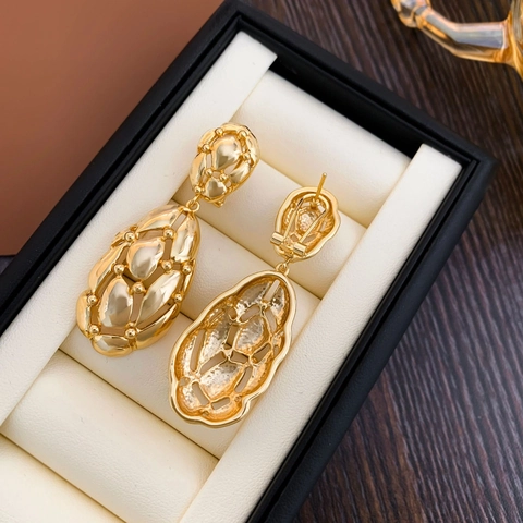 Orecchini Pendenti Geometrici Cavi Vintage Esagerati Rame Placcato Trama Intrecciata Statement Per Donne
