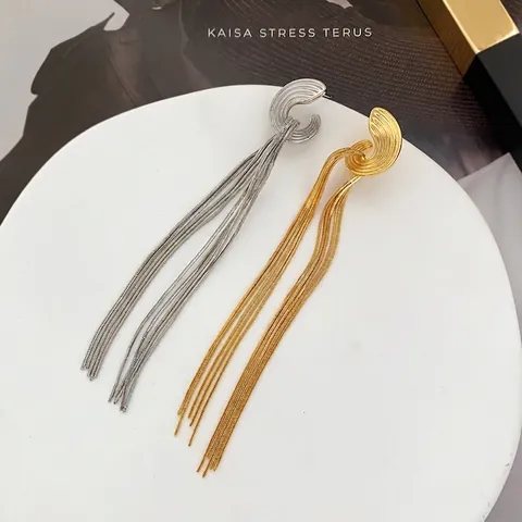 Lange Quasten Ohrhänger Retro Messing 18K Vergoldet Mit 925 Sterling Silber Ohrstecker Schmuck Für Damen