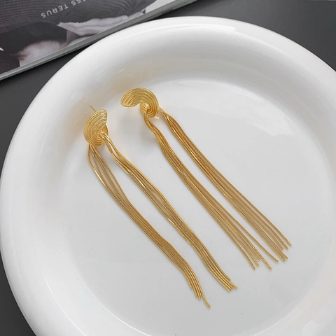 Lange Quasten Ohrhänger Retro Messing 18K Vergoldet Mit 925 Sterling Silber Ohrstecker Schmuck Für Damen