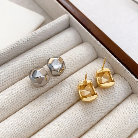 Orecchini A Lobo Geometrici In Rame A Forma Di C Con Perno In Argento Sterling 925 Gioielli Testurizzati Da Donna