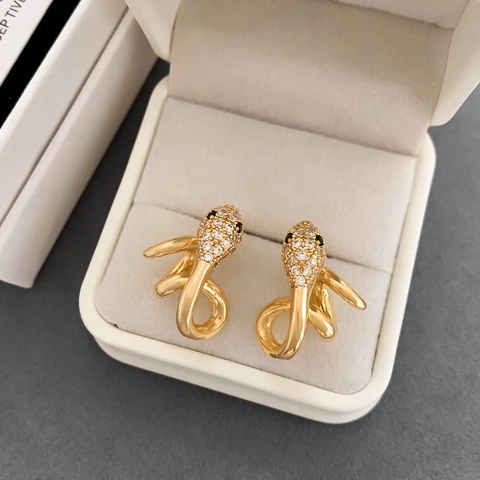 Snake Stud Earrings Pave Cubic Zirconia Copper Jewelry With 925 Sterling Silver Earring Post Animal Style For Women