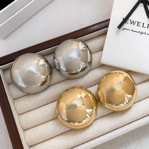 Iron Alloy 18K Gold Plated Mirror Polished Dome Stud Earrings With Earring Post Bold Minimalist Geometric Oversized Jewelry