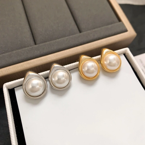 Teardrop Artificial Pearl Stud Earrings With 925 Sterling Silver Earring Post Copper Minimalist Elegant French Vintage For Women