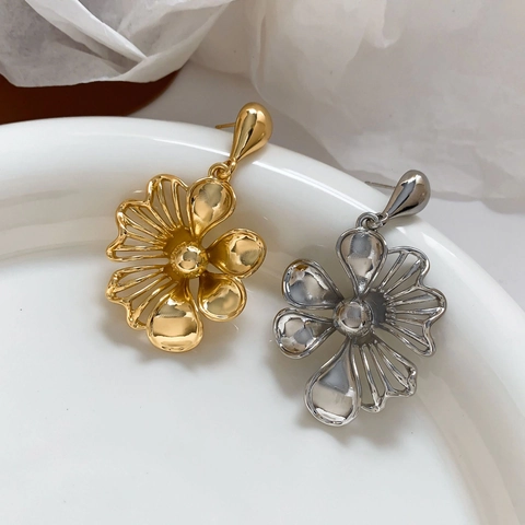 Kupfer Hohl Blumen Tropfen Ohrringe Mit 925 Sterling Silber Ohrstecker Retro Elegante Statement Schmuck Für Damen