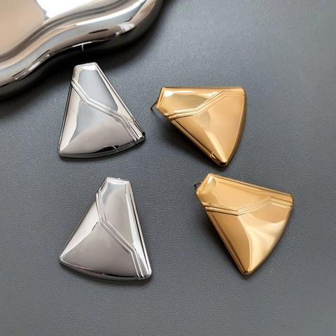 Orecchini A Lobo Triangolari Geometrici Rame Placcato Oro Lucido Specchio Accessorio Di Moda Per Donne