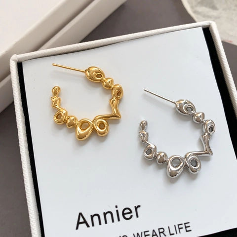 Orecchini A Cerchio A C Con Trama Lava Rame Placcato Oro Con 925 Sterling Silver Earring Post Minimalisti Da Donna