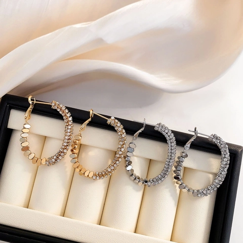 Zircon Hoop Earrings With 18K Gold Plated Copper And 925 Sterling Silver Earring Post Elegant Minimalist Women Jewelry