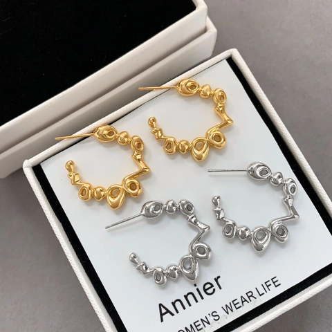 Orecchini A Cerchio A C Con Trama Lava Rame Placcato Oro Con 925 Sterling Silver Earring Post Minimalisti Da Donna