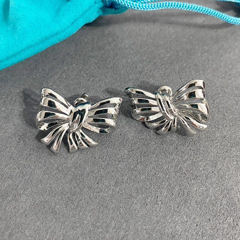 Bow Stud Earrings 18K Gold Plated Copper Ribbon Hollow Design With 925 Sterling Silver Earring Post For Women Elegant