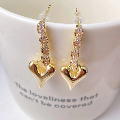 Heart Drop Earrings With Marquise Zircon Copper 18K Gold Plated 925 Sterling Silver Earring Post Elegant For Women