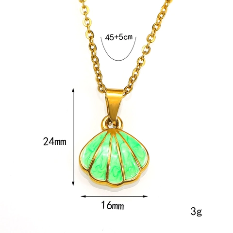 Titanium Steel Scallop Shell Enamel Pendant Necklace Fashion Enamel Drip Clavicle Chain Ocean Style Jewelry For Women Daily Wear