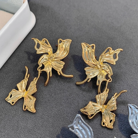 Butterfly Stud Earrings With 925 Sterling Silver Earring Post 18K Gold Plated Brass Elegant Jewelry For Women