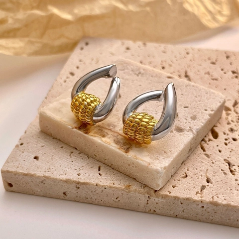 Orecchini In Rame Bicolore Stile Francese Con Perno In Argento Placcato Oro 18K Gioielli Geometrici Per Donna