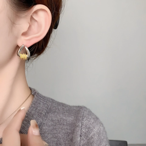 Orecchini In Rame Bicolore Stile Francese Con Perno In Argento Placcato Oro 18K Gioielli Geometrici Per Donna