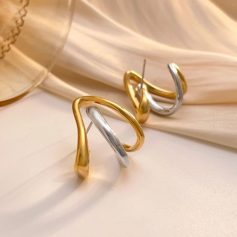 Orecchini In Rame Geometrici A Triangolo Bicolore Con Perno In Argento Sterling 925 Placcati Oro 18K Minimalisti Per Donna