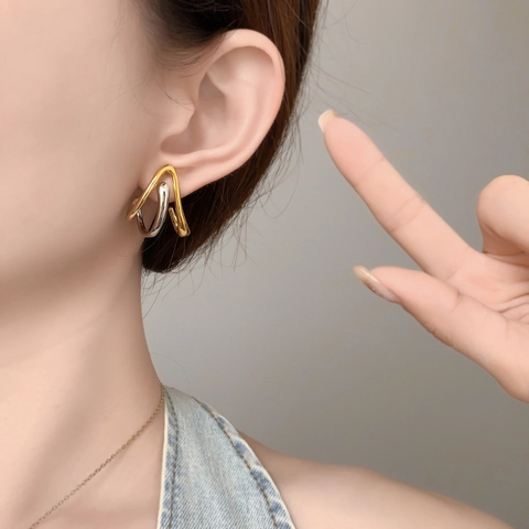 Orecchini In Rame Geometrici A Triangolo Bicolore Con Perno In Argento Sterling 925 Placcati Oro 18K Minimalisti Per Donna