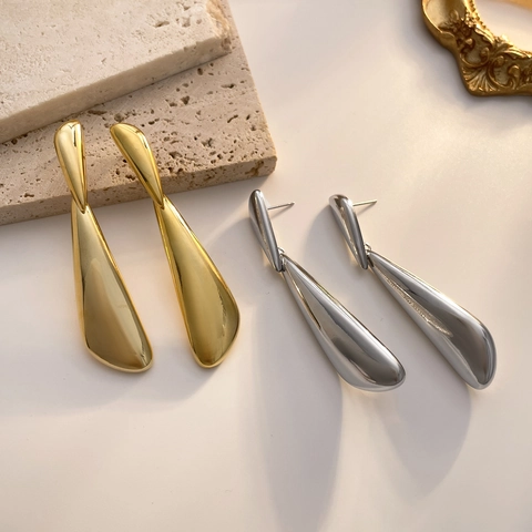 Geometric Irregular Teardrop Drop Earrings For Women High Polish Copper With 925 Sterling Silver Earring Post Minimalist