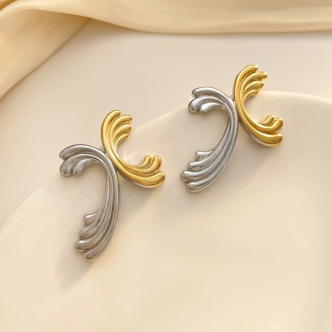 Golvende Kruis Oorknopjes Met 925 Sterling Zilveren Oorknopje Koper 18K Verguld Vintage Color Block Sieraden Voor Vrouwen