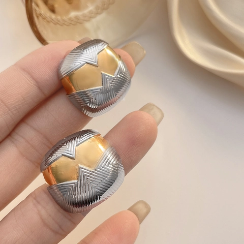 Orecchini A Lobo Quadrati Geometrici Da Donna Rame Oro Argento Bicolore Con Perno In Argento Sterling 925 Vintage