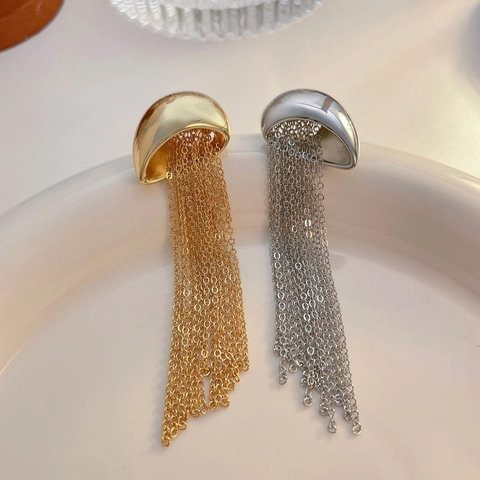 Lange Quaste Baumeln Ohrringe Kupfer 18K Gold Vergoldet Elegant Minimalistisch Kette Tropfen Schmuck Zubehör Für Frauen