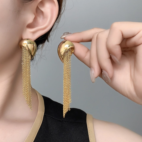Lange Quaste Baumeln Ohrringe Kupfer 18K Gold Vergoldet Elegant Minimalistisch Kette Tropfen Schmuck Zubehör Für Frauen