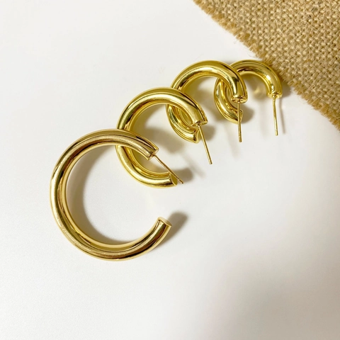 Minimalist Chunky C Shape Hoop Earrings Gold Silver Plated Brass Geometric Circular Ear Studs For Women Fashion Jewelry