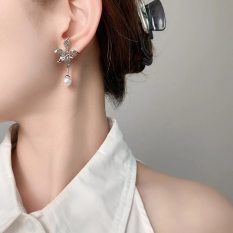 Pendientes De Flor Y Perla Artificial Con Poste De Plata De Ley 925 Joyería De Flor De Cobre Elegante Para Mujer