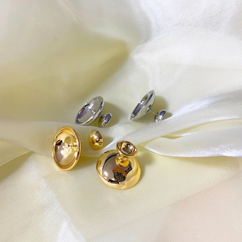 Hemispherical Stud Earrings 18K Gold Plated Copper With 925 Sterling Silver Earring Post Minimalist Mirror Polished Women